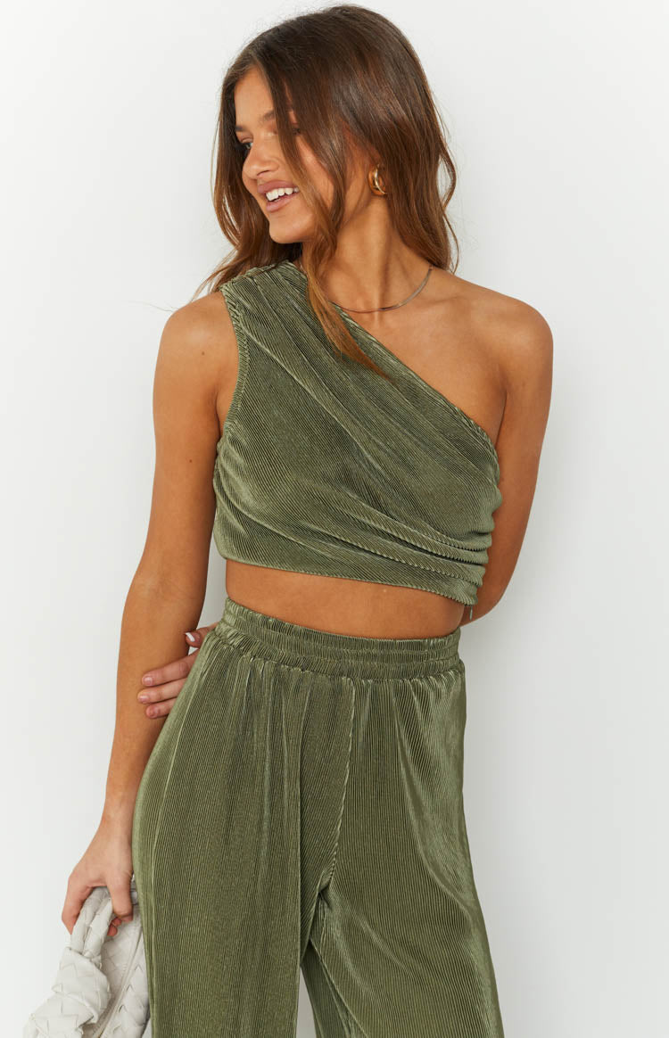 Lailah Khaki One Shoulder Crop Top Image