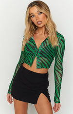 Lilliana Green Print Mesh Shirt Image