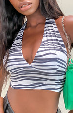 Polly V Neck Crop Zebra Image