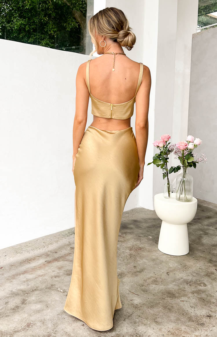 Sarah Champagne Corset Formal Maxi Dress Image