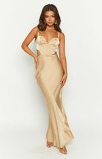 Sarah Champagne Corset Formal Maxi Dress Image