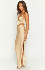 Sarah Champagne Corset Formal Maxi Dress Image