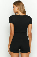 Sienna Black Knit Cut Out Playsuit Image