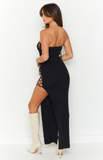 Valencia Strapless Black Midi Lattice Dress Image