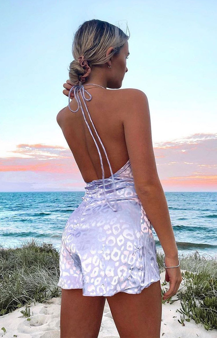 Your LA Catch Cowl Neck Mini Dress Lilac Leopard Image