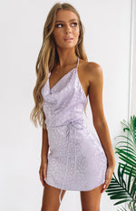 Your LA Catch Cowl Neck Mini Dress Lilac Leopard Image