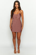 Clarissa Brown Slip Mini Dress Image