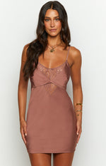 Clarissa Brown Slip Mini Dress Image
