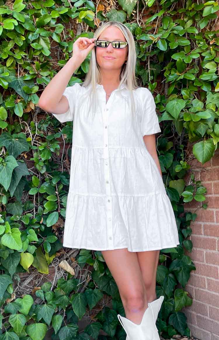 Frances White Linen Tiered Dress Image