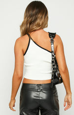 Kenzie White Contrast Bind One Shoulder Top Image