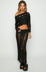 Lennox Black Ladder Knit Midi Skirt Image