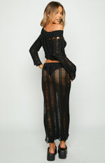 Lennox Black Ladder Knit Midi Skirt Image