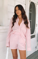 The Sarah Shorts Pink Pinstripe Image